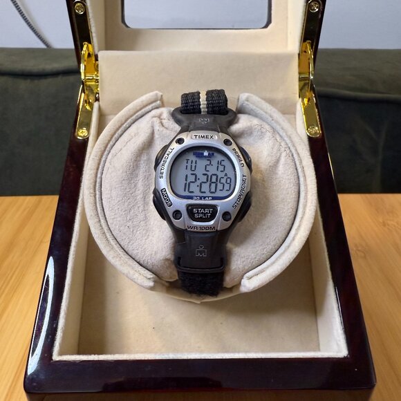 Timex Ironman Triathlon Digital Sport Watch Velcro Silver/Black/Blue, 34mm - Picture 1 of 5